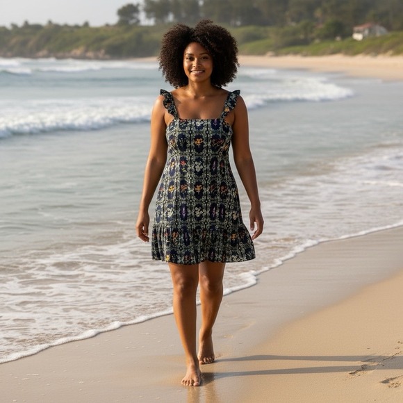 Agua Bendita Dresses & Skirts - Agua Bendita Target Plus‎ 2X Tile Floral Ruffle Sleeves Pockets Coquette Dress